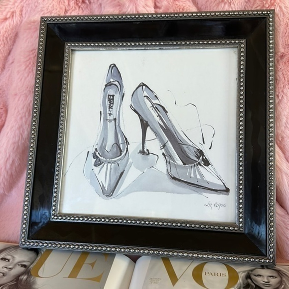 Stiletto print water color black & white framed, Liz Rogers